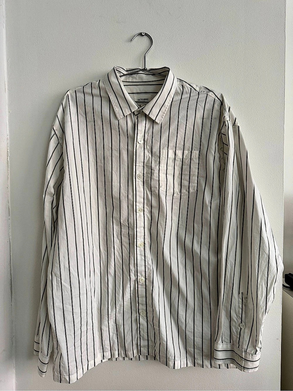 OCTOBRE Men's Striped Button Down White & Black XL